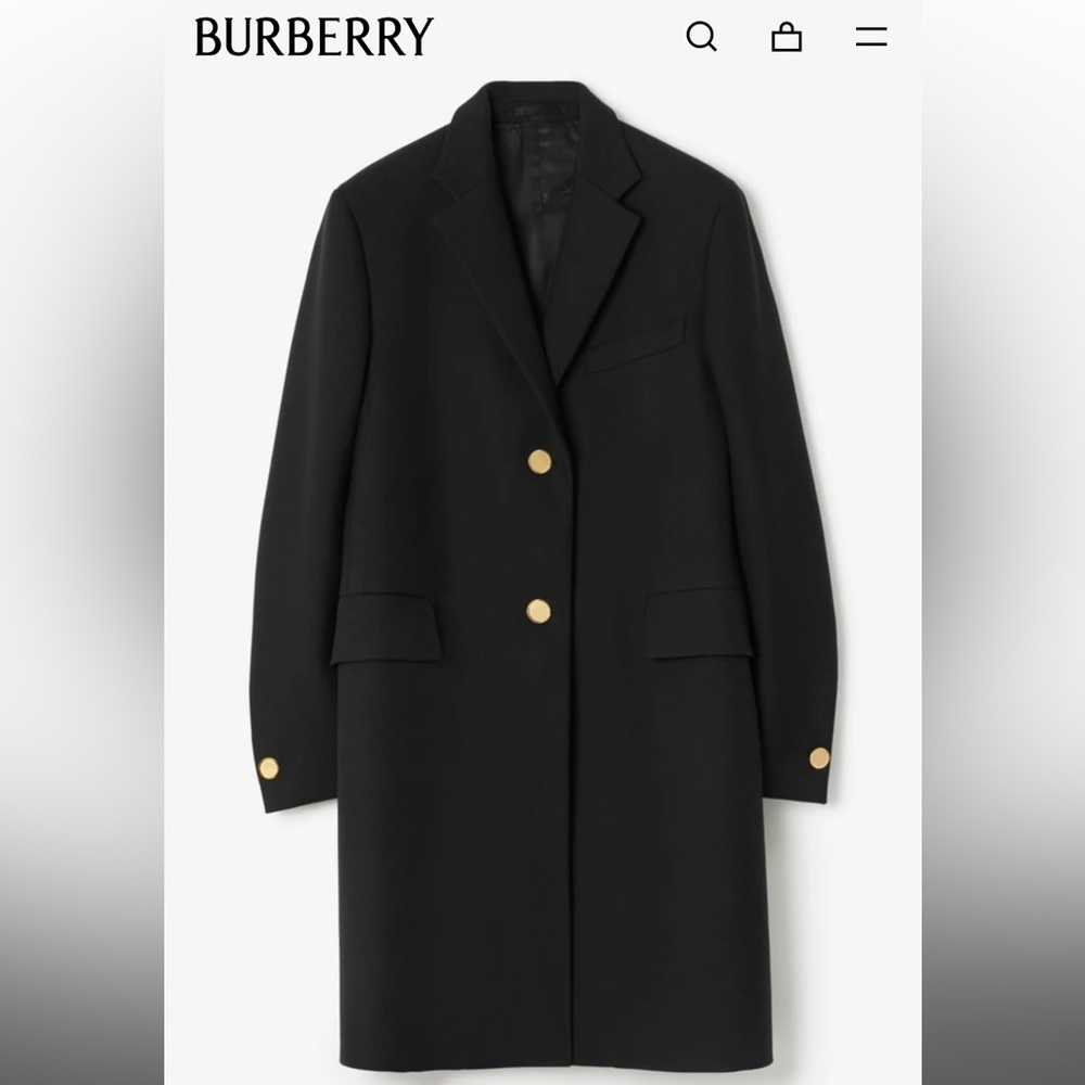 NWT Burberry Black Technical Wool Tailored Coat